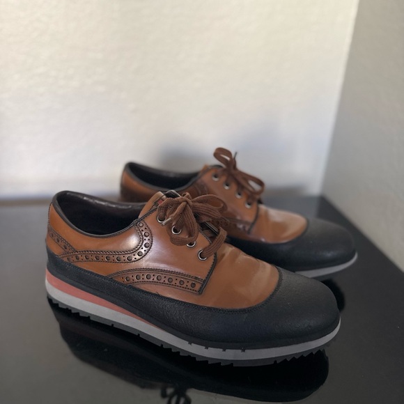 Prada Linea Rossa Two-Tone Brown and Black Oxfords - Picture 1 of 4